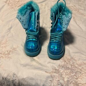 Women's Shiny Blue Platform Boots 8